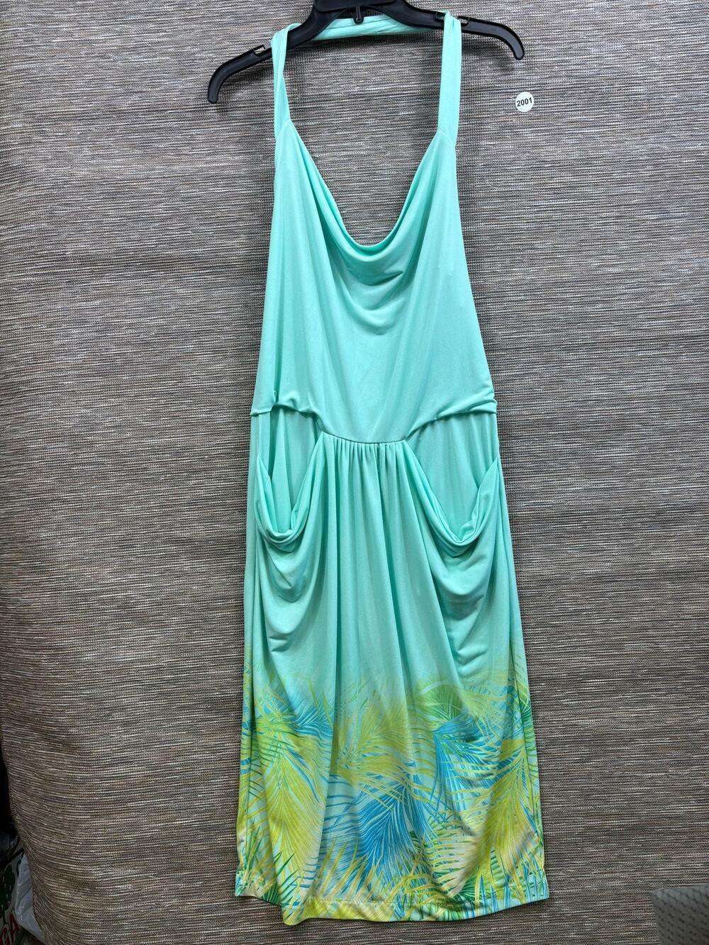 Victoria's Secret Dress Womens L Green Sundress Long Cowl Neck Pockets Tropical